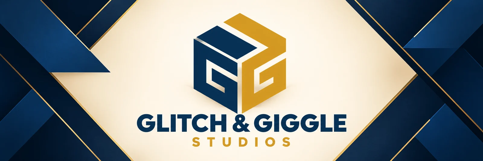 Glitch & Giggle Studios blue and gold banner