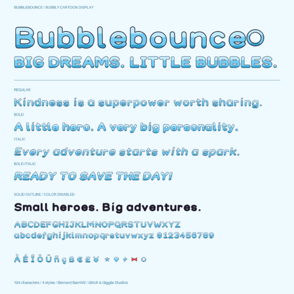 Bubblebounce — A Soft, Bubbly & Blue Cartoon Display Font