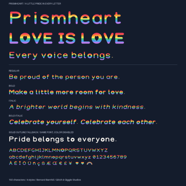 Prismheart — A Radiant, Colorful & Heart-Inspired Display Font