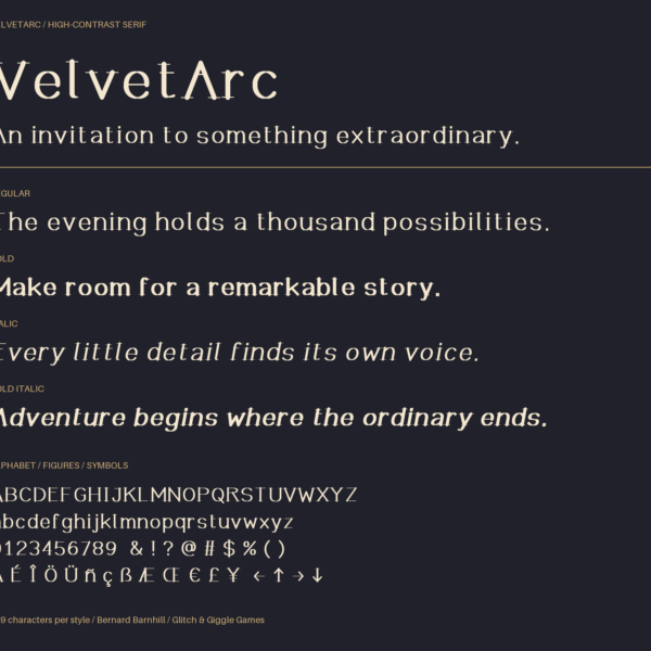VelvetArc — An Elegant, Luxurious & Art Deco-Inspired Display Font